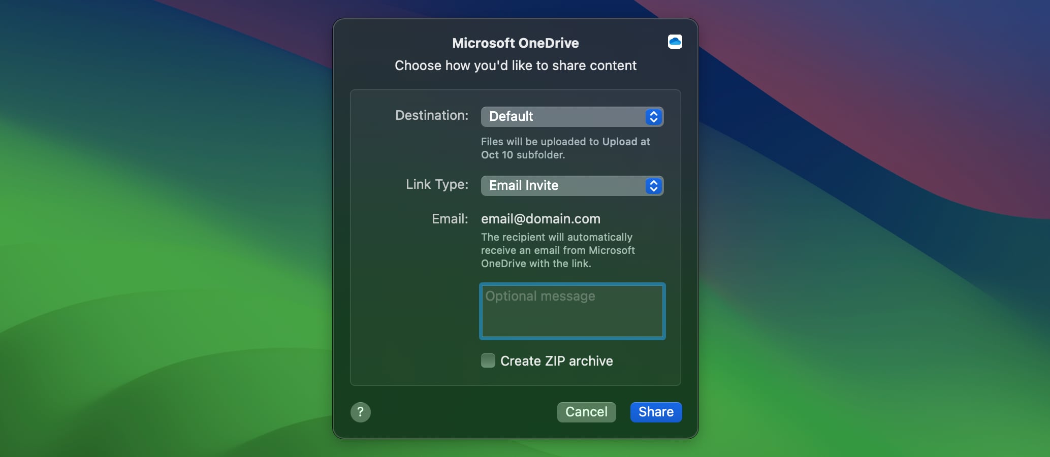 Microsoft OneDrive in Dropover