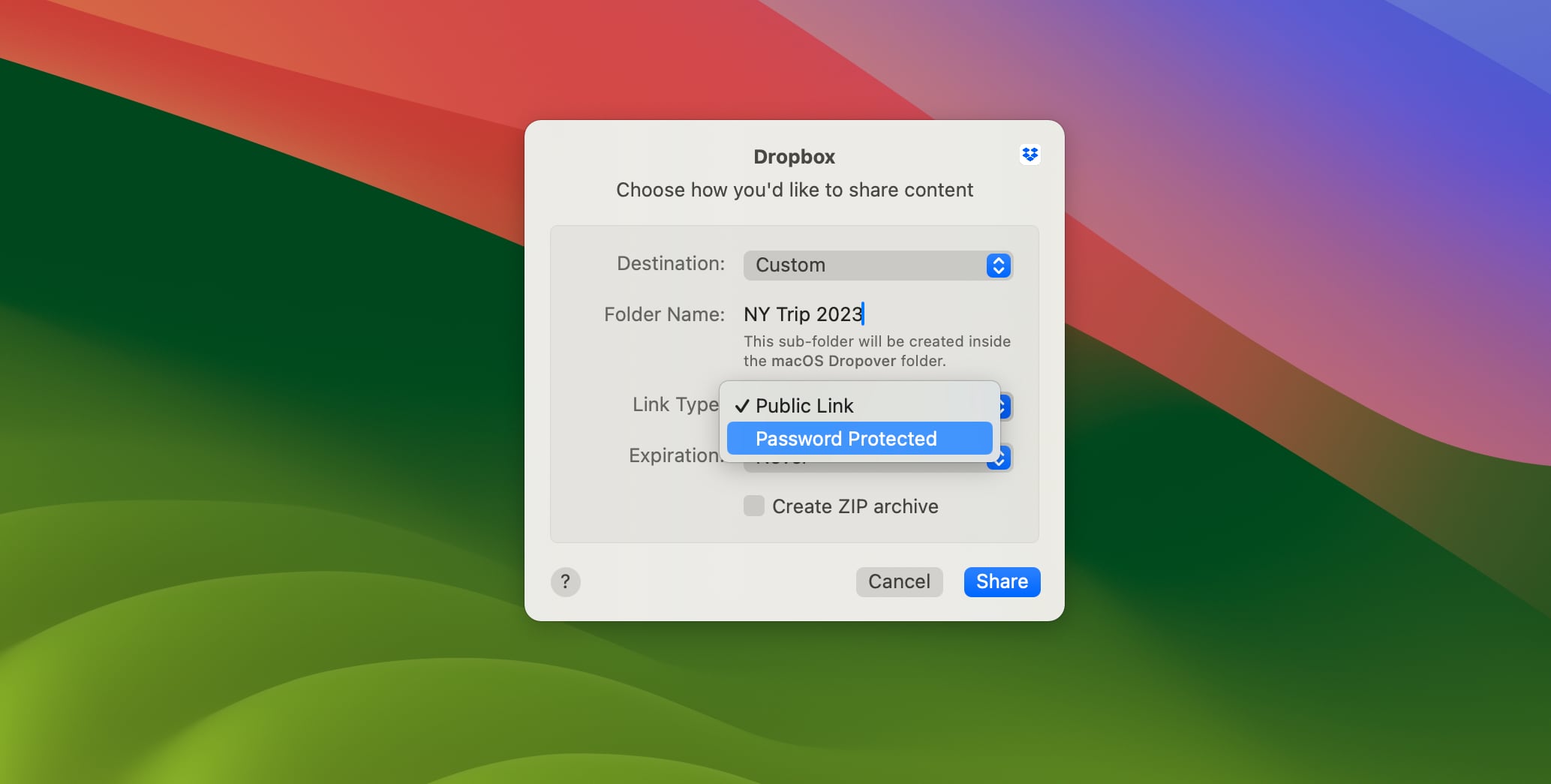 Advanced Sharing in Dropover