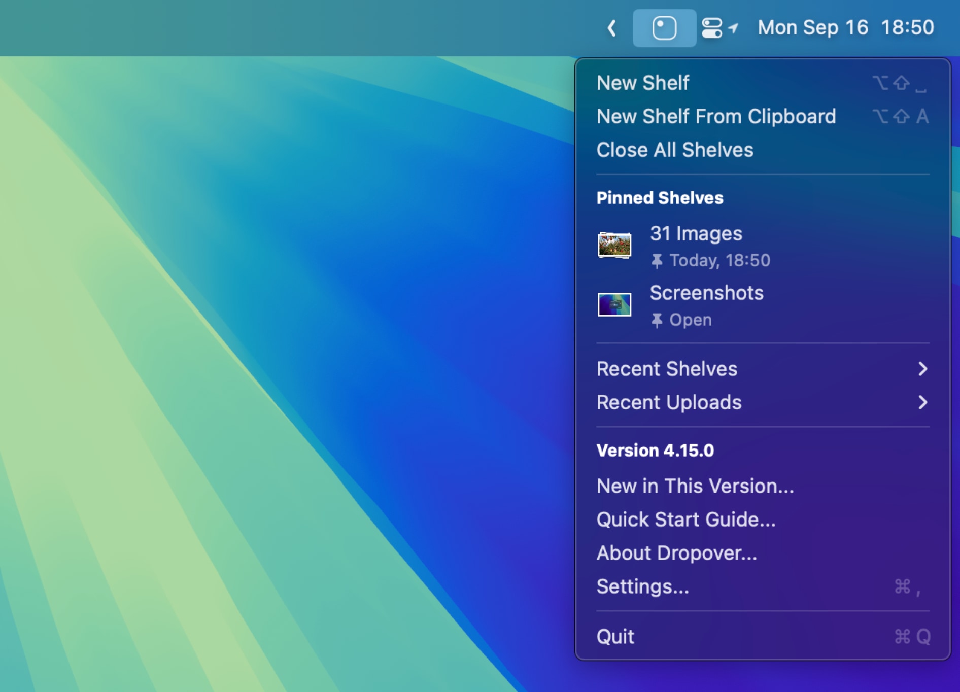 Screenshot of the Keyboard Shortcut editor in Dropover.