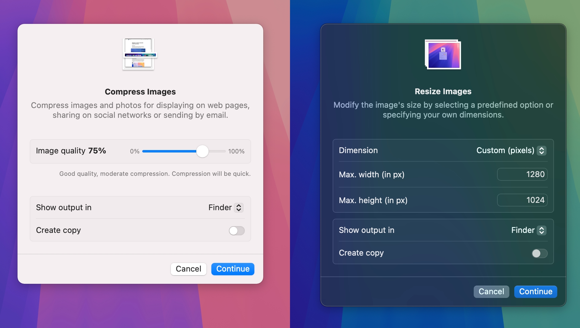 Screenshot of the file action modals in Dropover