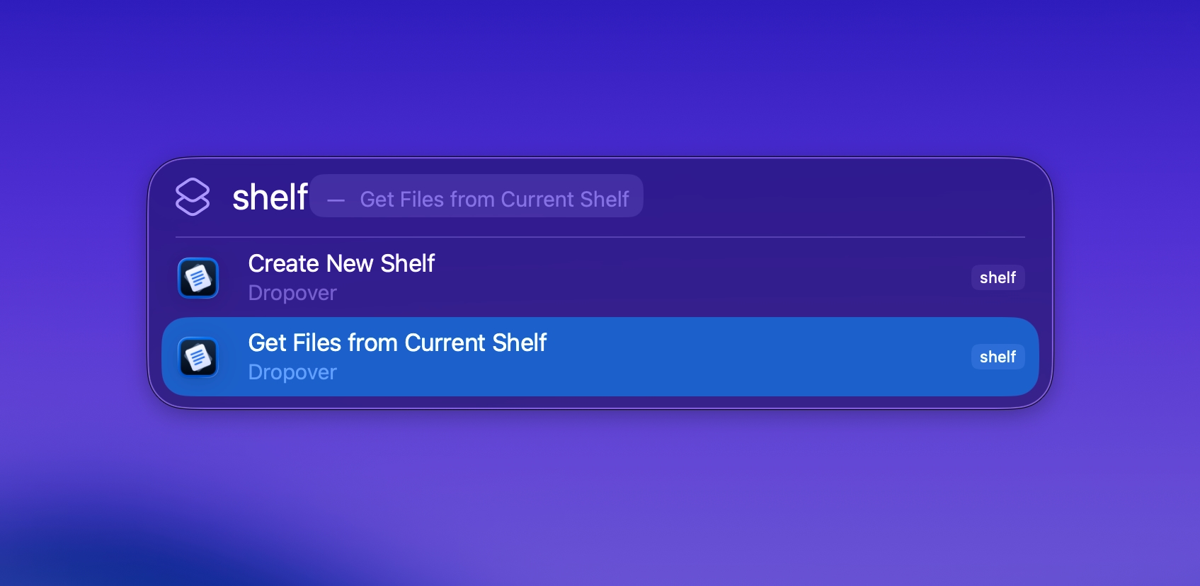 Animated image showcasing Dropover's shelf detail view
